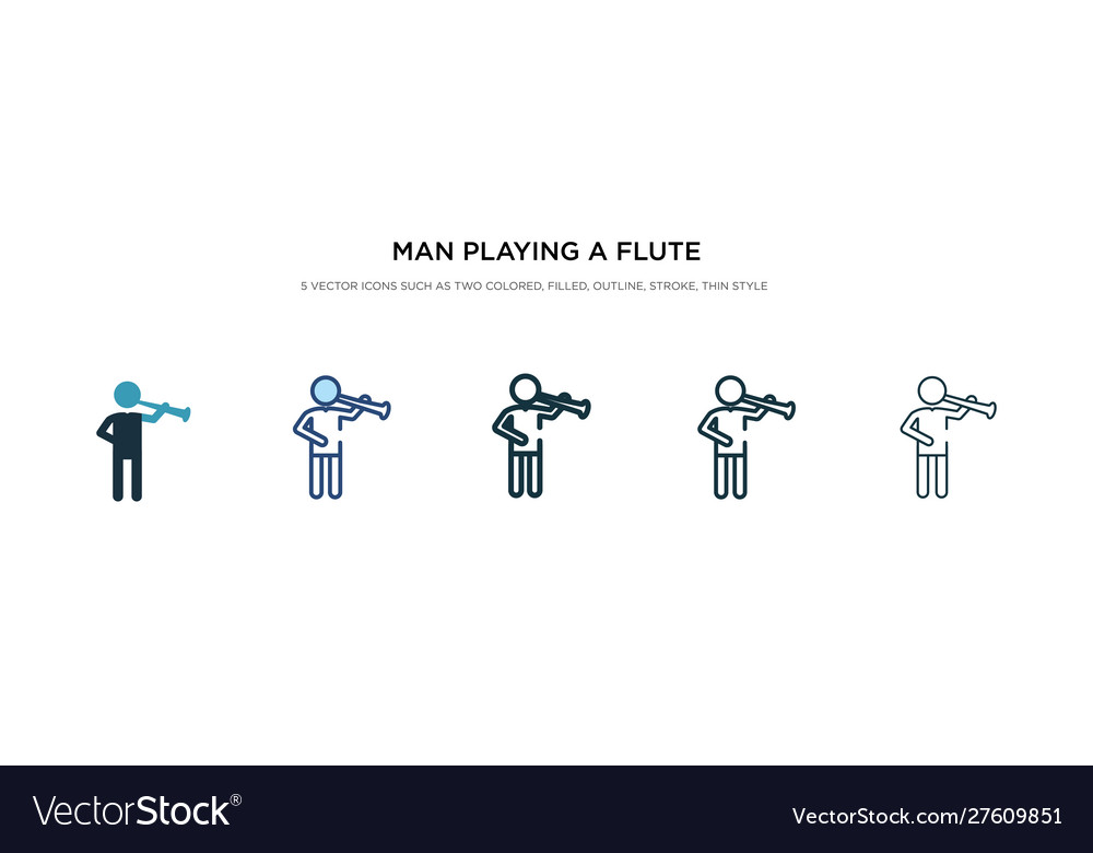 Man playing a flute icon in different style two vector image Man playing a flute icon in different style two