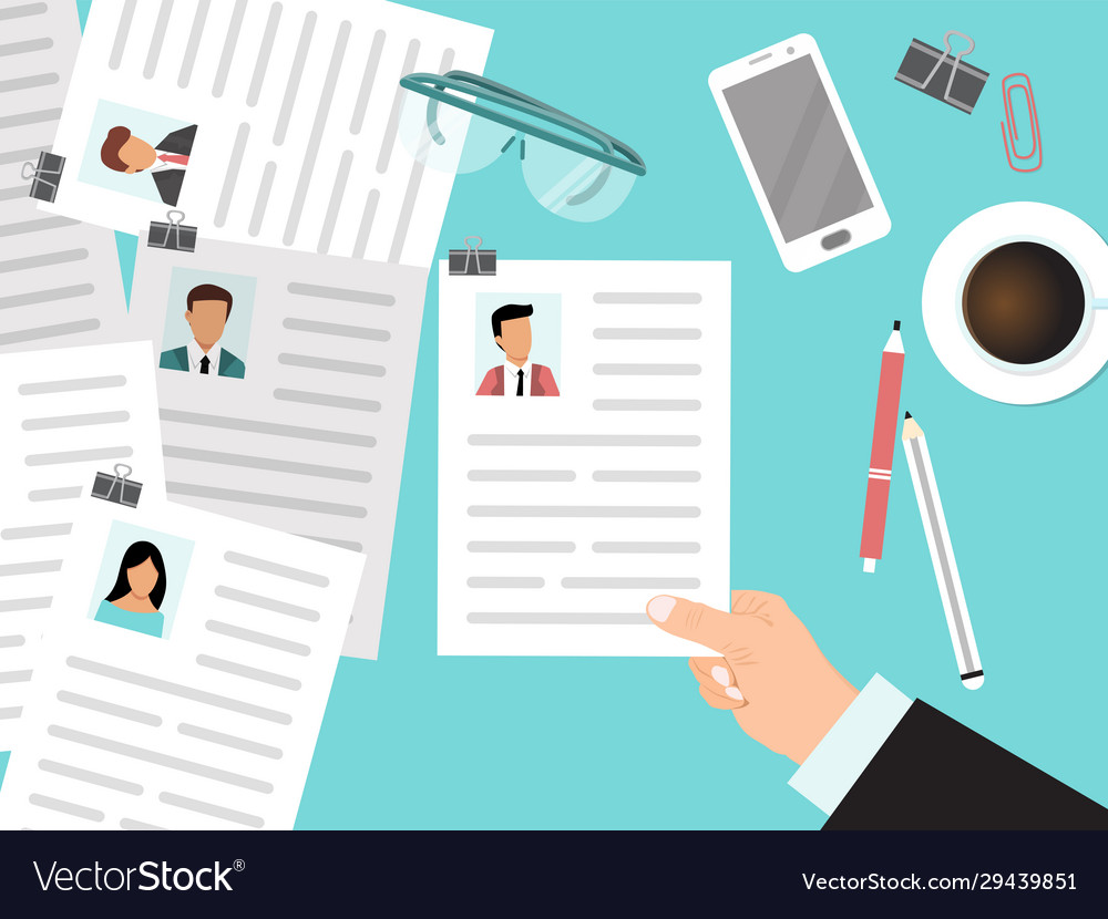 Recruitment with cv view from top concept hr Vector Image