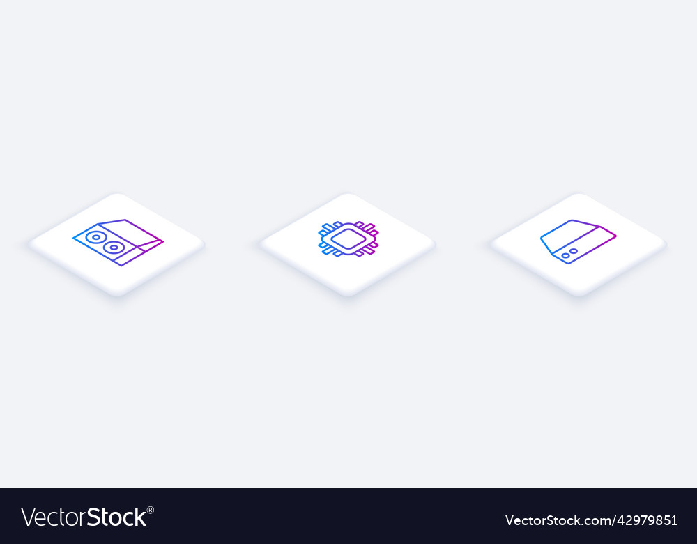 Set isometric line case of computer processor vector image Set isometric line case of computer processor