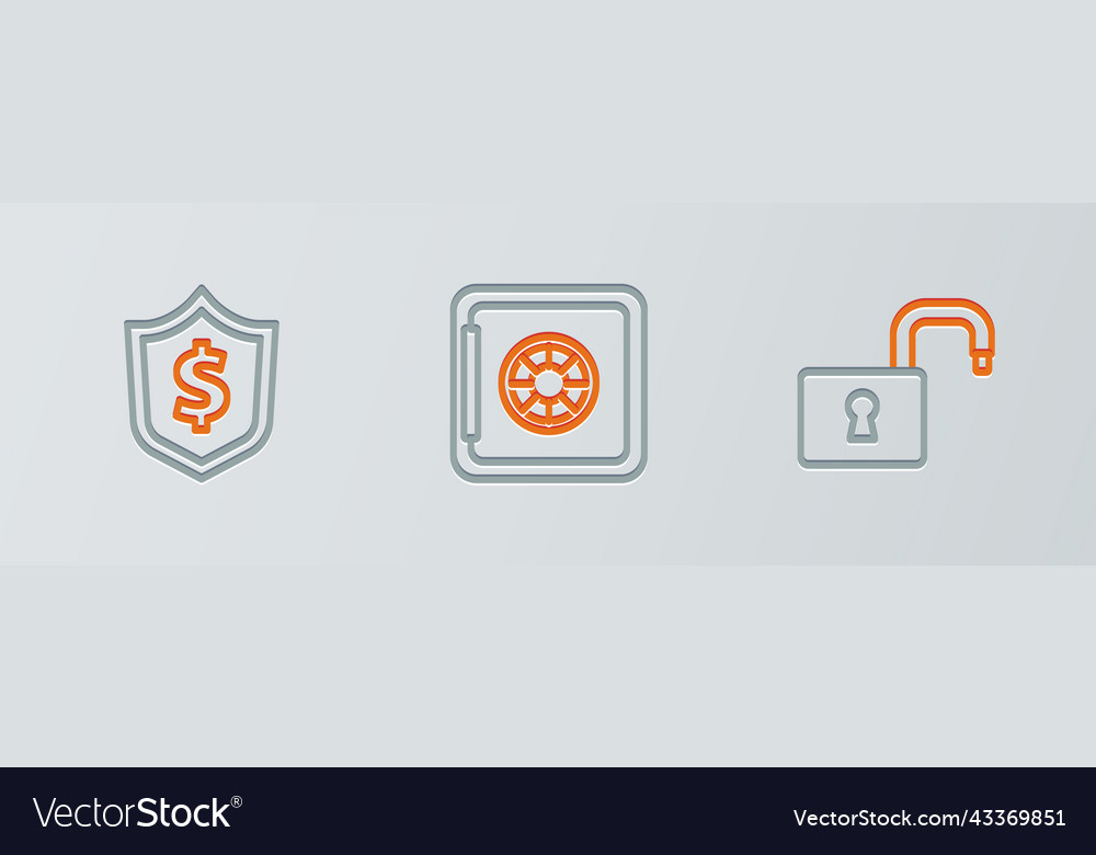Set line open padlock shield with dollar and safe vector image Set line open padlock shield with dollar and safe