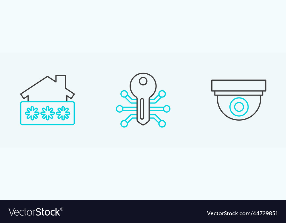 Set line security camera house with password Vector Image Set line security camera house with password