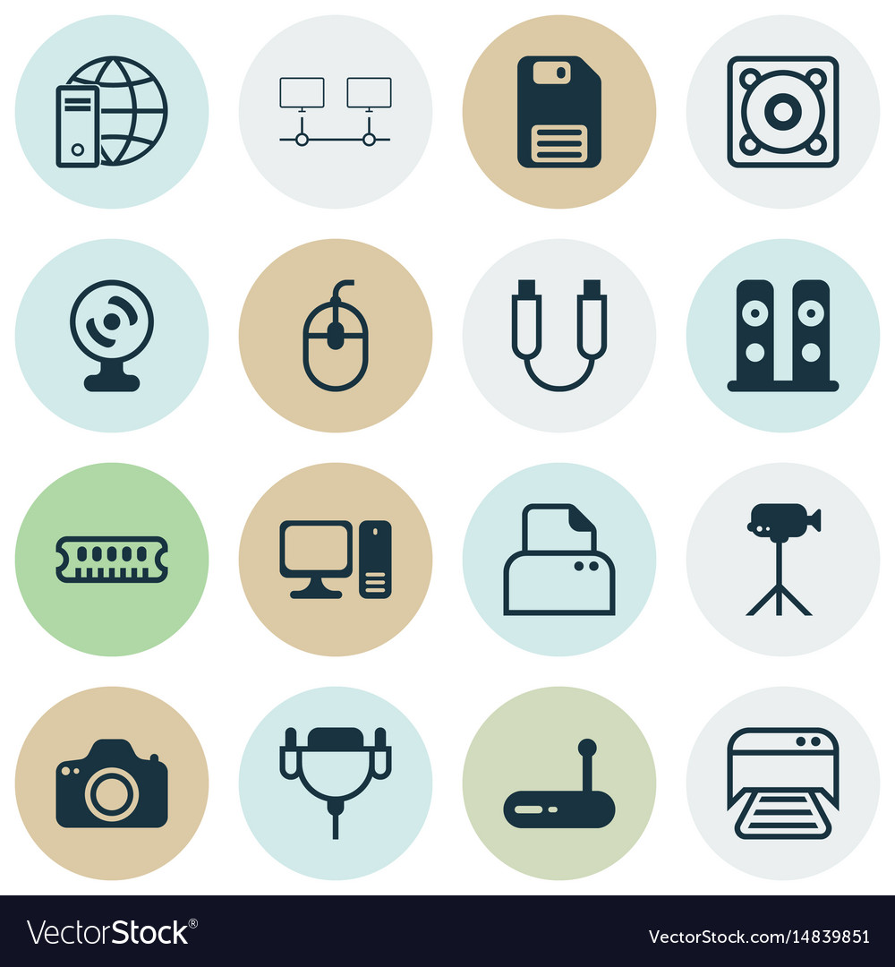 Set of 16 computer hardware icons includes music