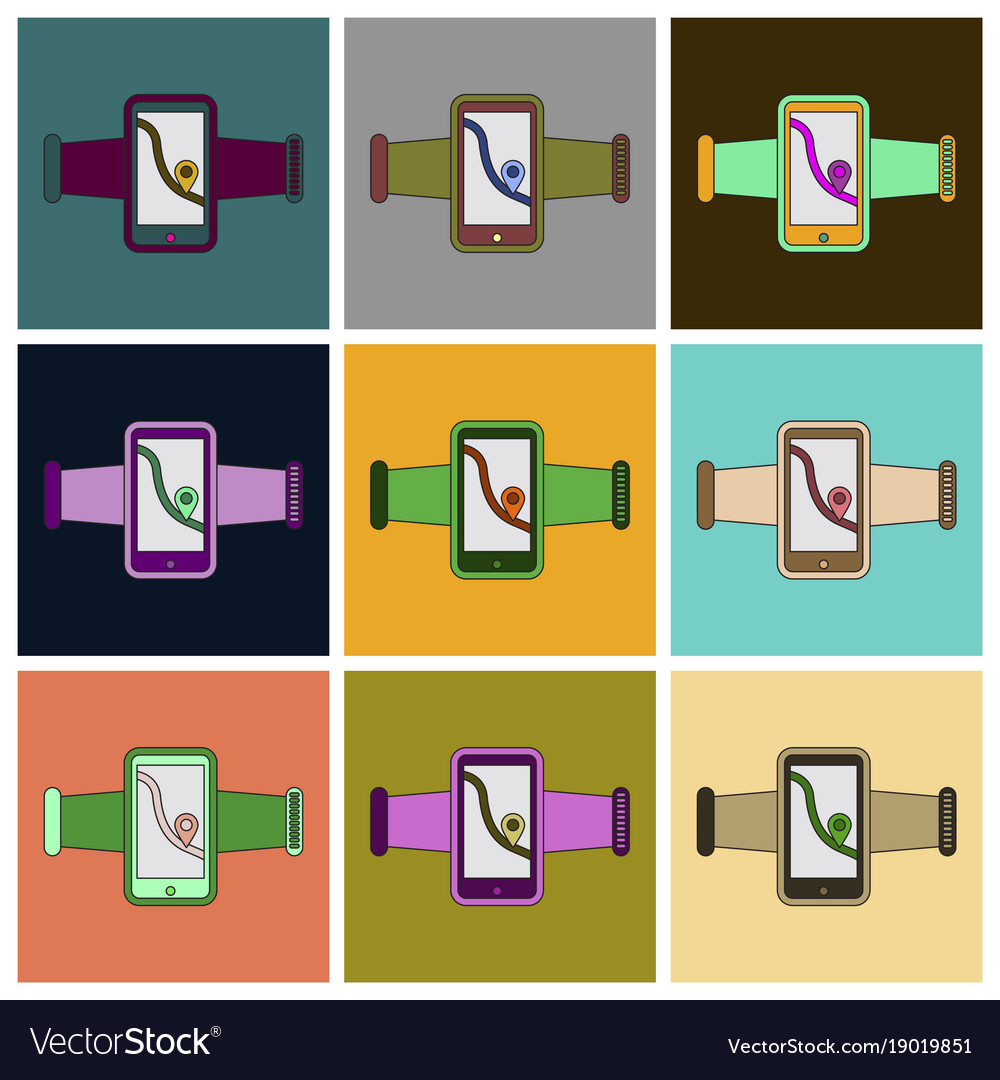 Set of icons in flat design smartphone for running