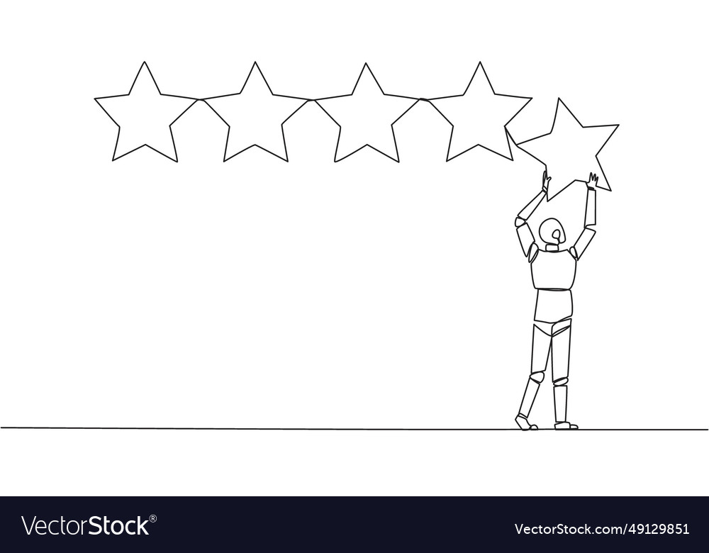 Single continuous line drawing robot holding up vector image Single continuous line drawing robot holding up