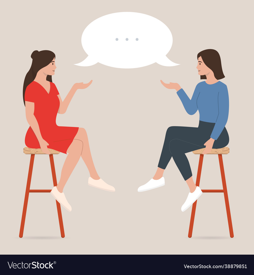 Two women are sitting and talking in cafe Vector Image