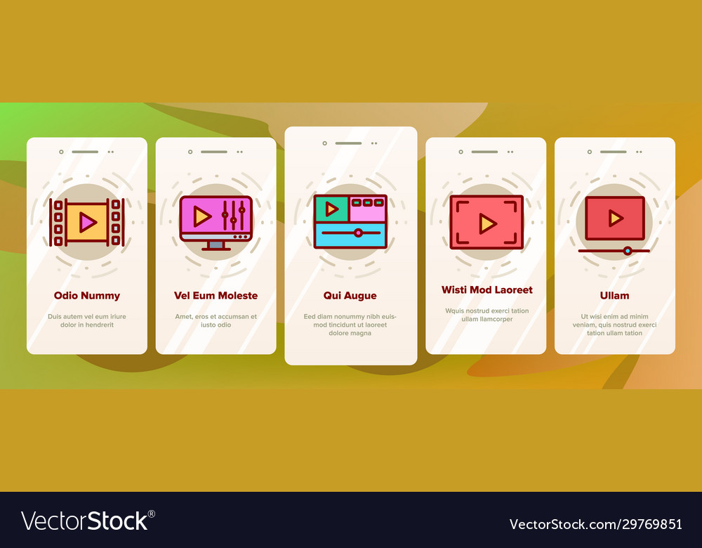 Video file editing onboarding icons set vector image Video file editing onboarding icons set