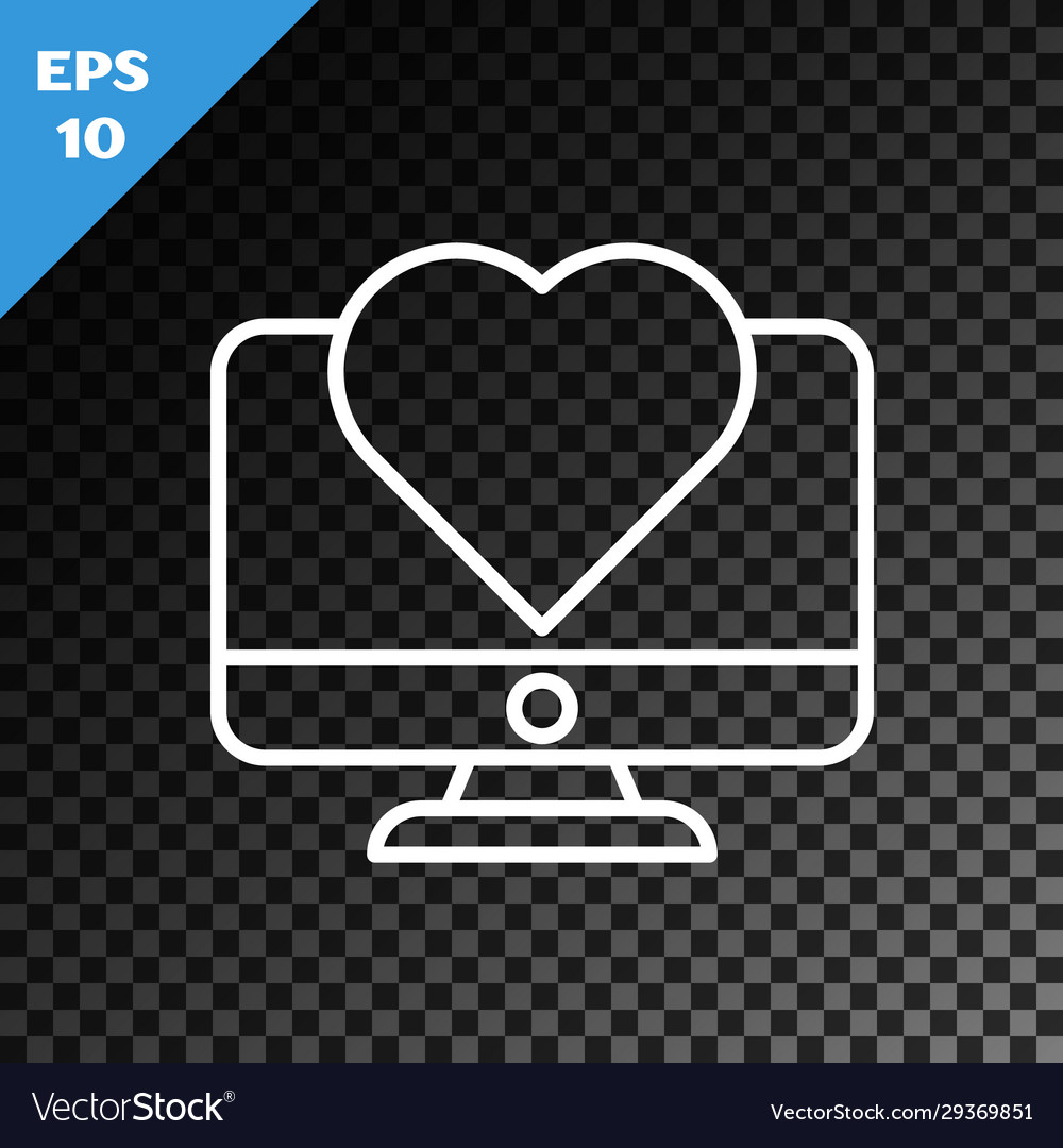 White line computer monitor with heart icon vector image White line computer monitor with heart icon