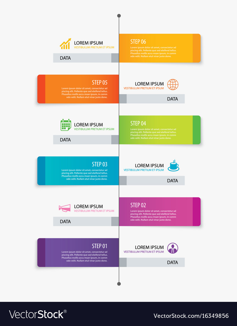 6 rectangle tab timeline infographic options Vector Image