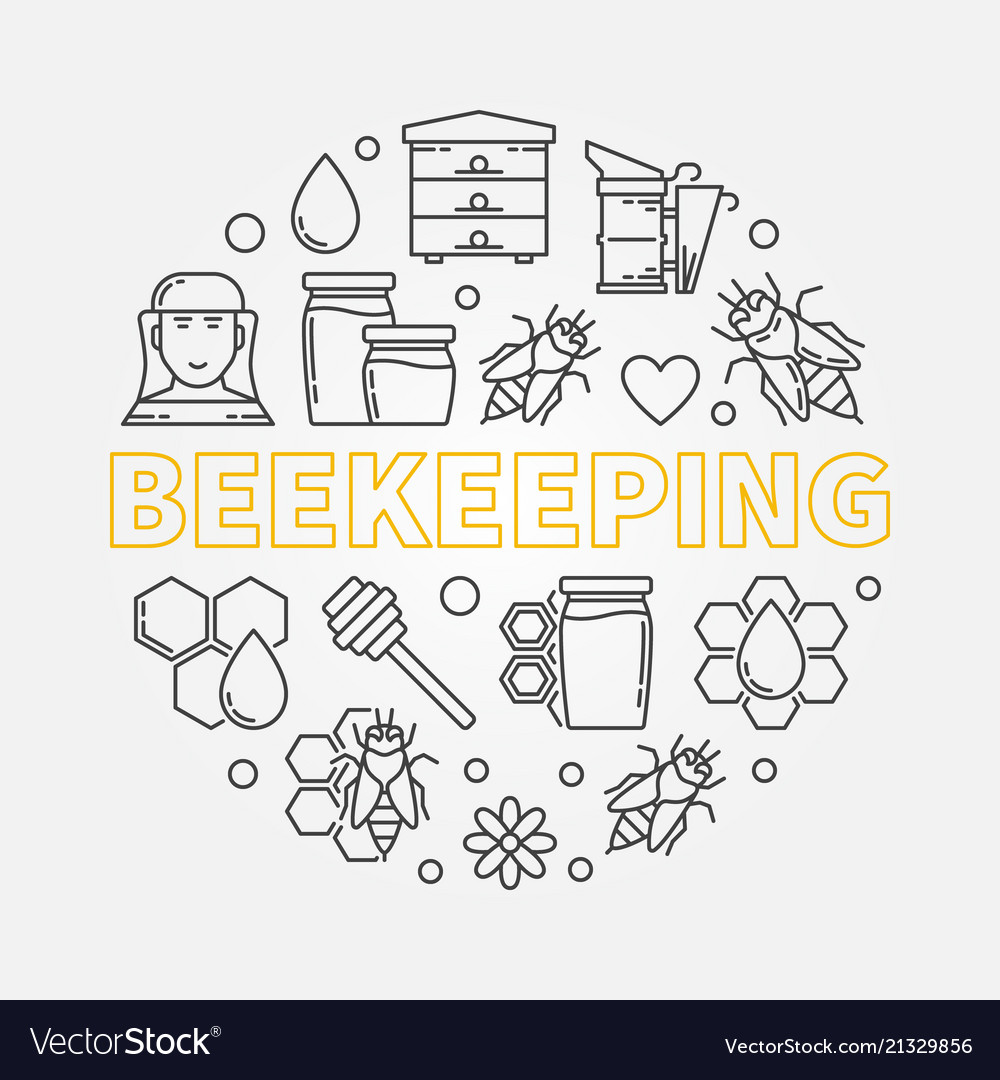 Beekeeping round in thin line vector image Beekeeping round in thin line