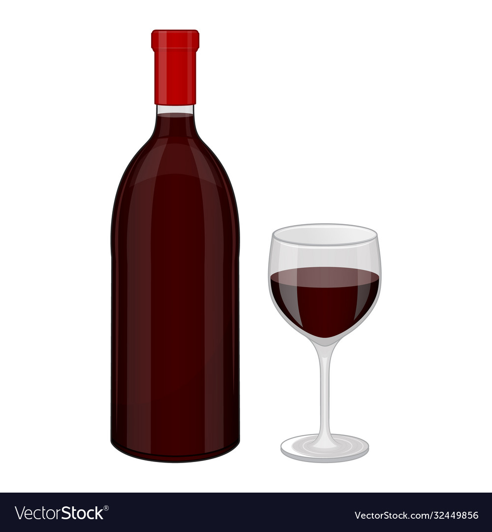 Bottle red wine and glass object on a white