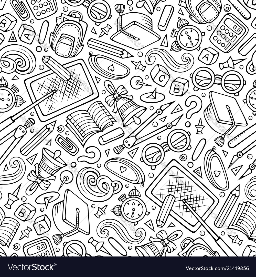 Cartoon hand-drawn back to school seamless pattern