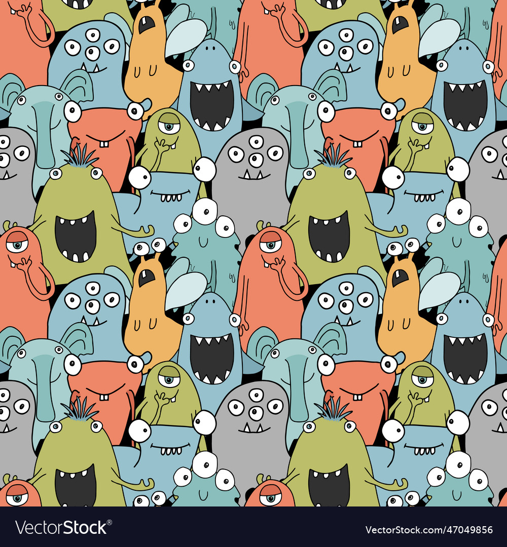 Cute monsters seamless pattern cartoon Royalty Free Vector