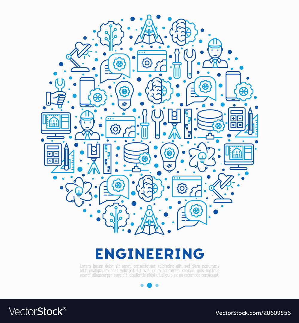 Engineering concept in circle with thin line icons vector image Engineering concept in circle with thin line icons