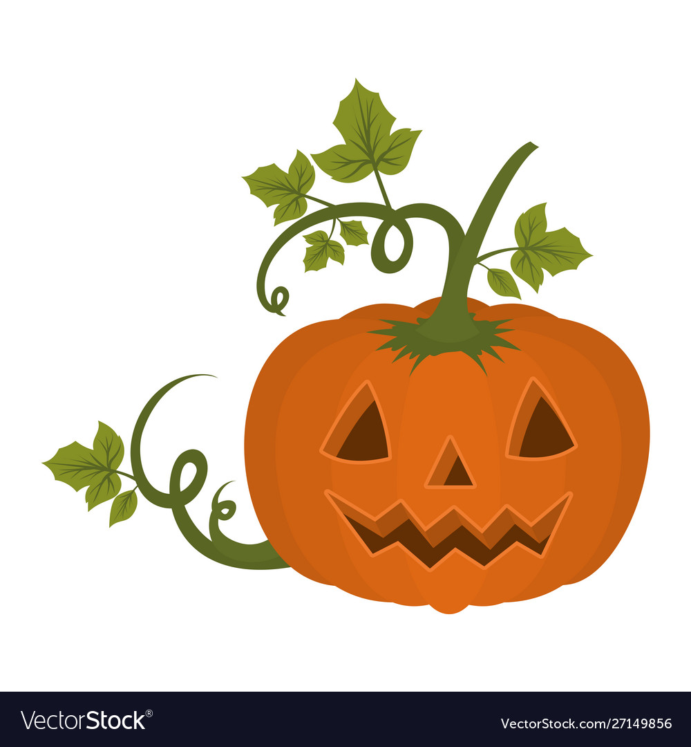 Halloween pumpkin with face and leafs