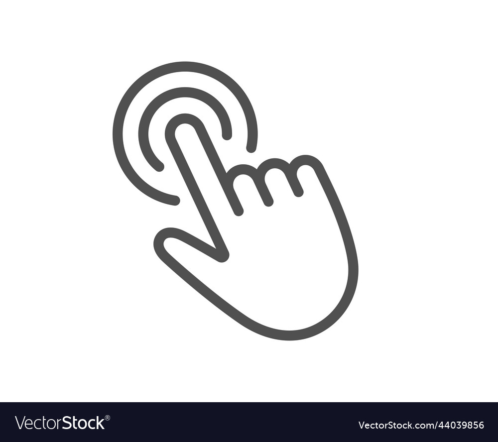 Hand cursor line icon click action sign vector image Hand cursor line icon click action sign