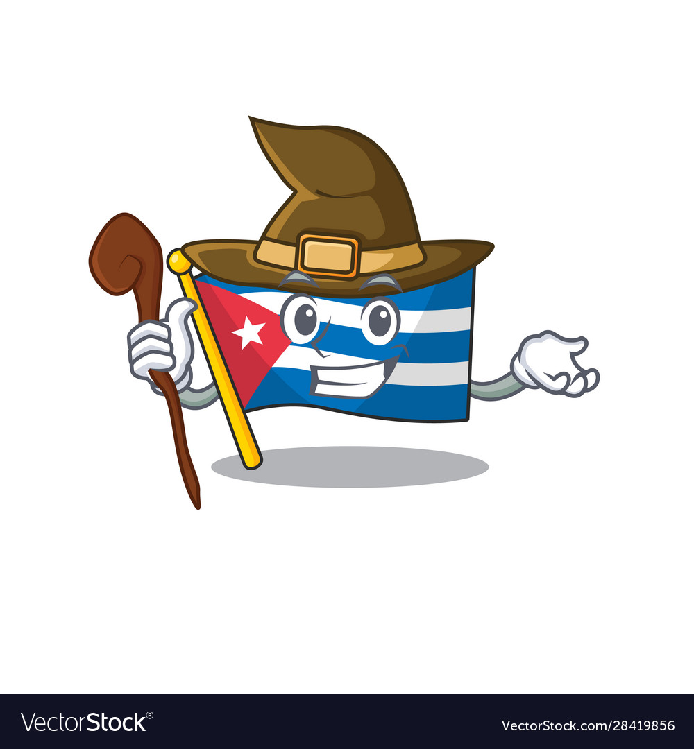 Happy witch flag cuba scroll cartoon character