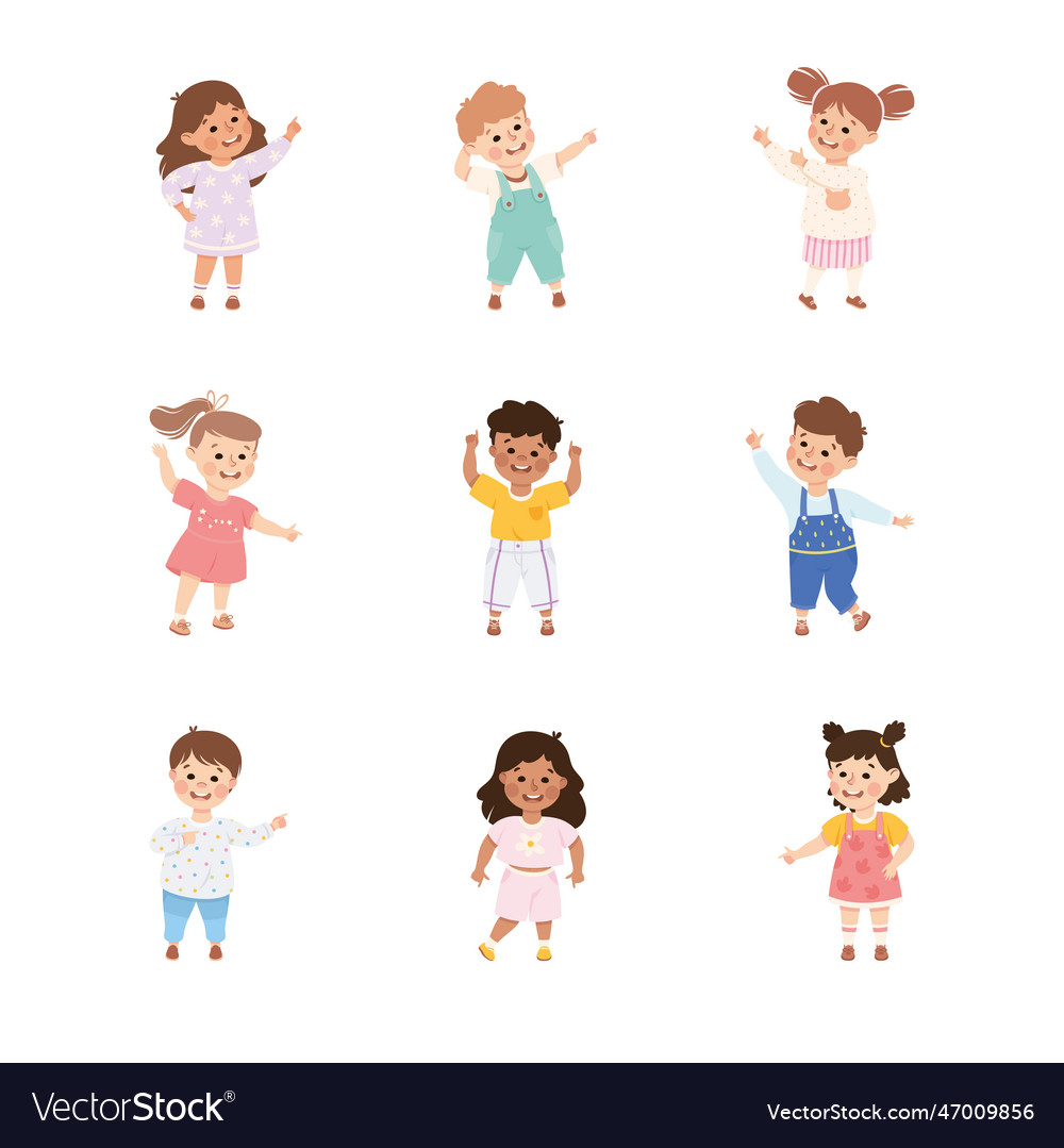 Kid characters pointing at something Vector Image Kid characters pointing at something