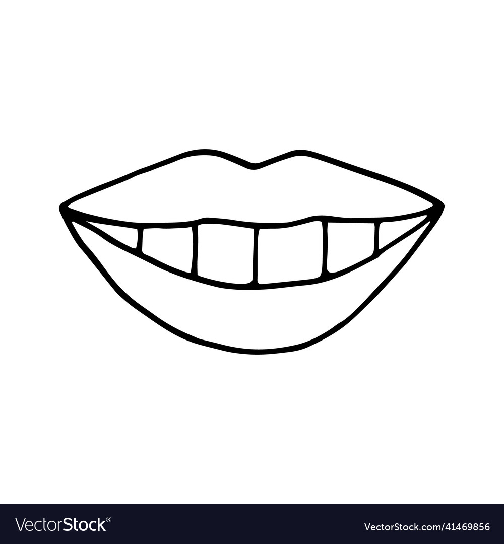 Lips icon mouth hand drawn in doodle style line Vector Image