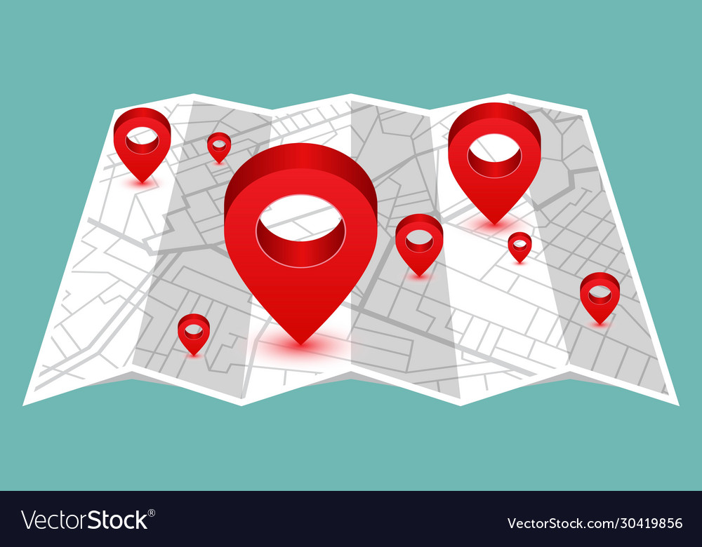 Pin in showing location on gps navigator map vector image Pin in showing location on gps navigator map