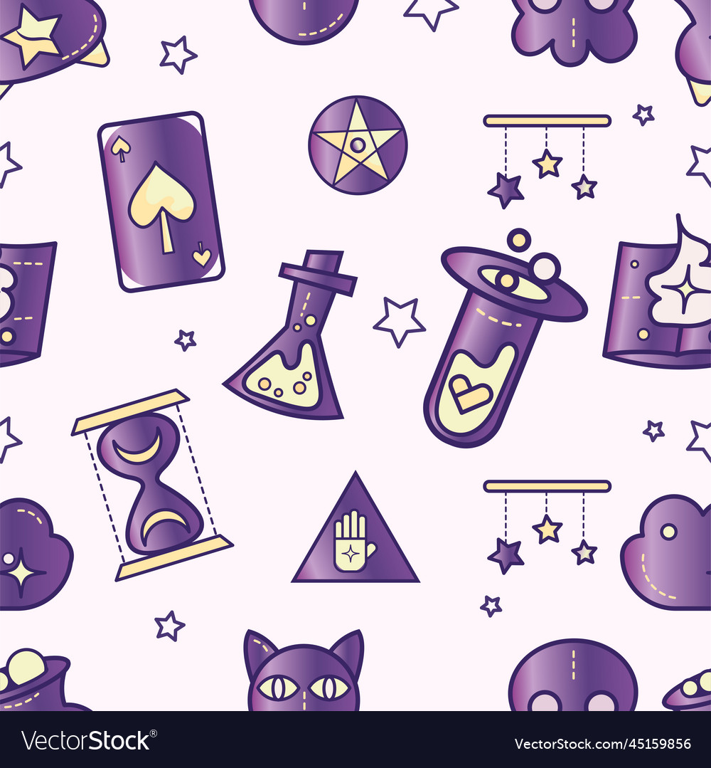 Seamless pattern background with magic icons vector image Seamless pattern background with magic icons