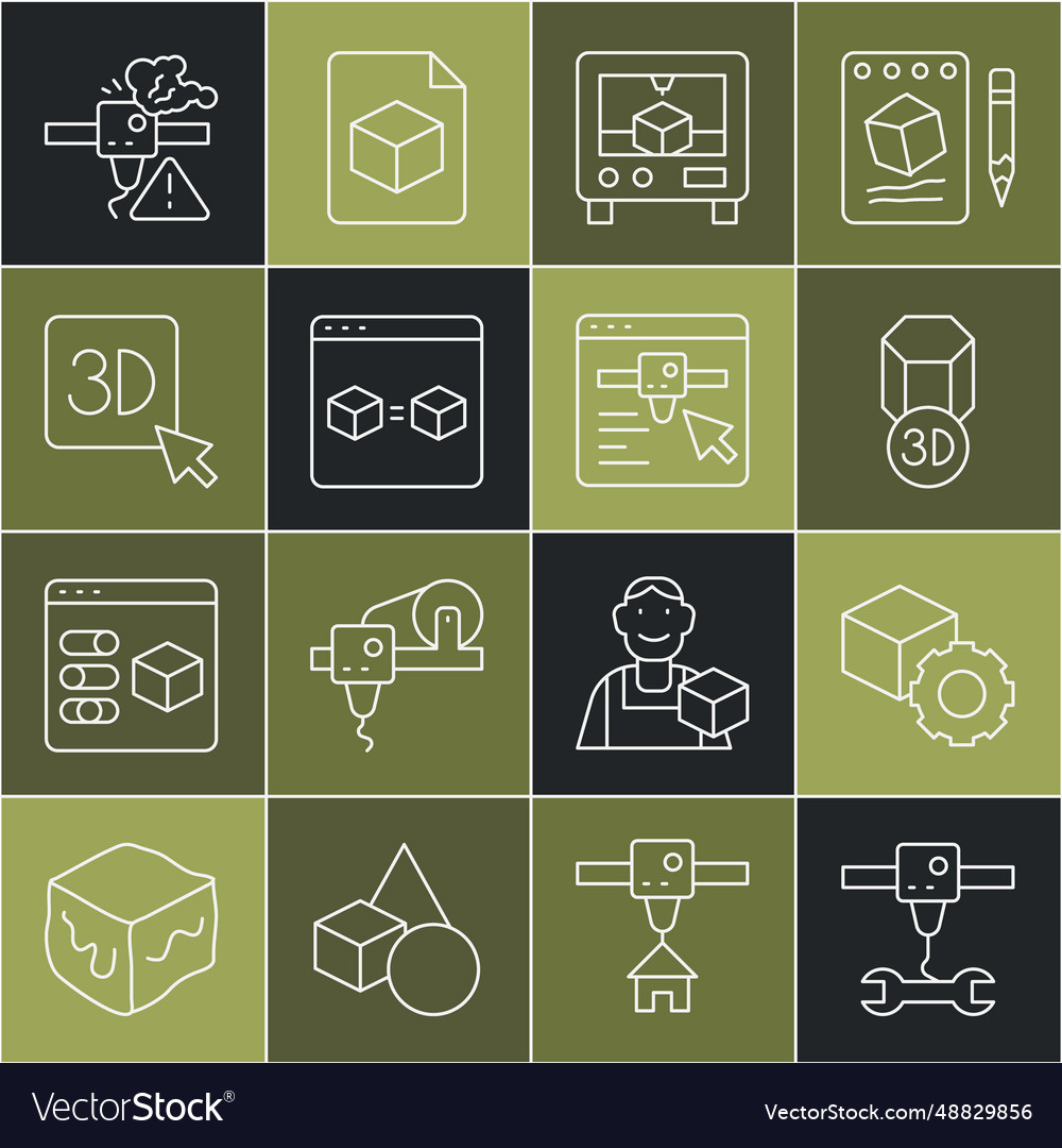 Set line 3d printer wrench spanner isometric cube vector image Set line 3d printer wrench spanner isometric cube