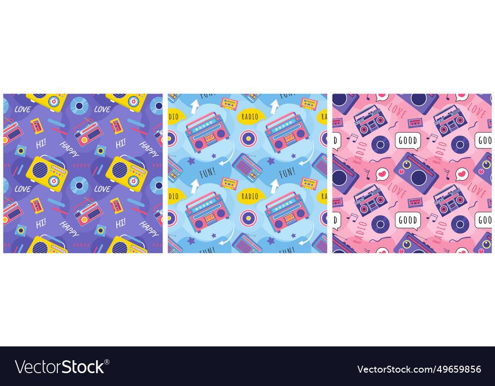 Set of radio seamless pattern design with player Vector Image Set of radio seamless pattern design with player