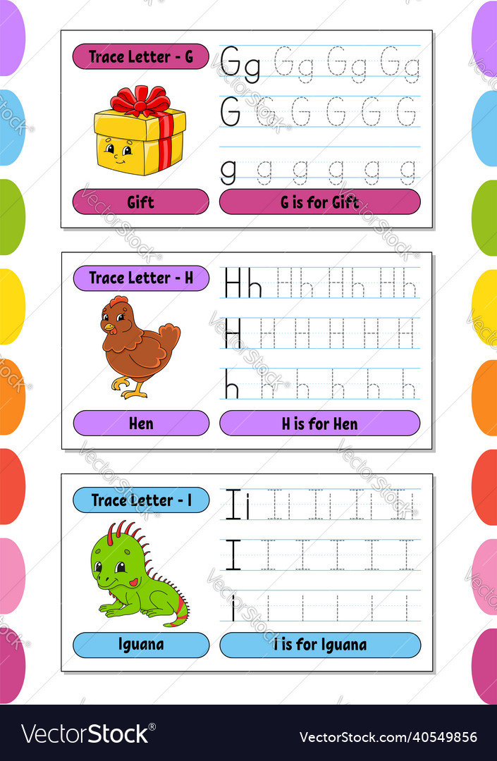 Writing letters set tracing page practice sheet vector image Writing letters set tracing page practice sheet