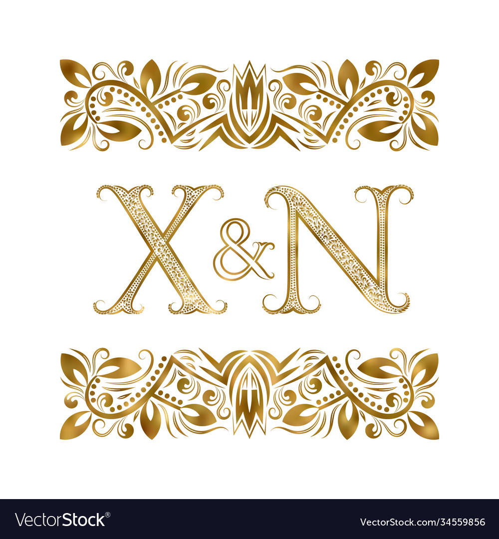 X and n initials vintage logo letters Royalty Free Vector