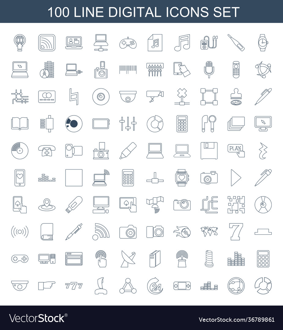 100 digital icons Royalty Free Vector Image - VectorStock