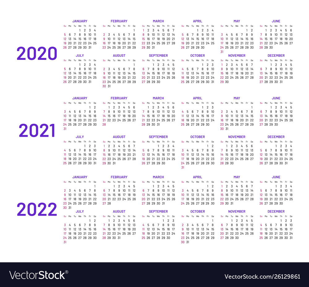 2020-2022 Yearly Calendar Layouts