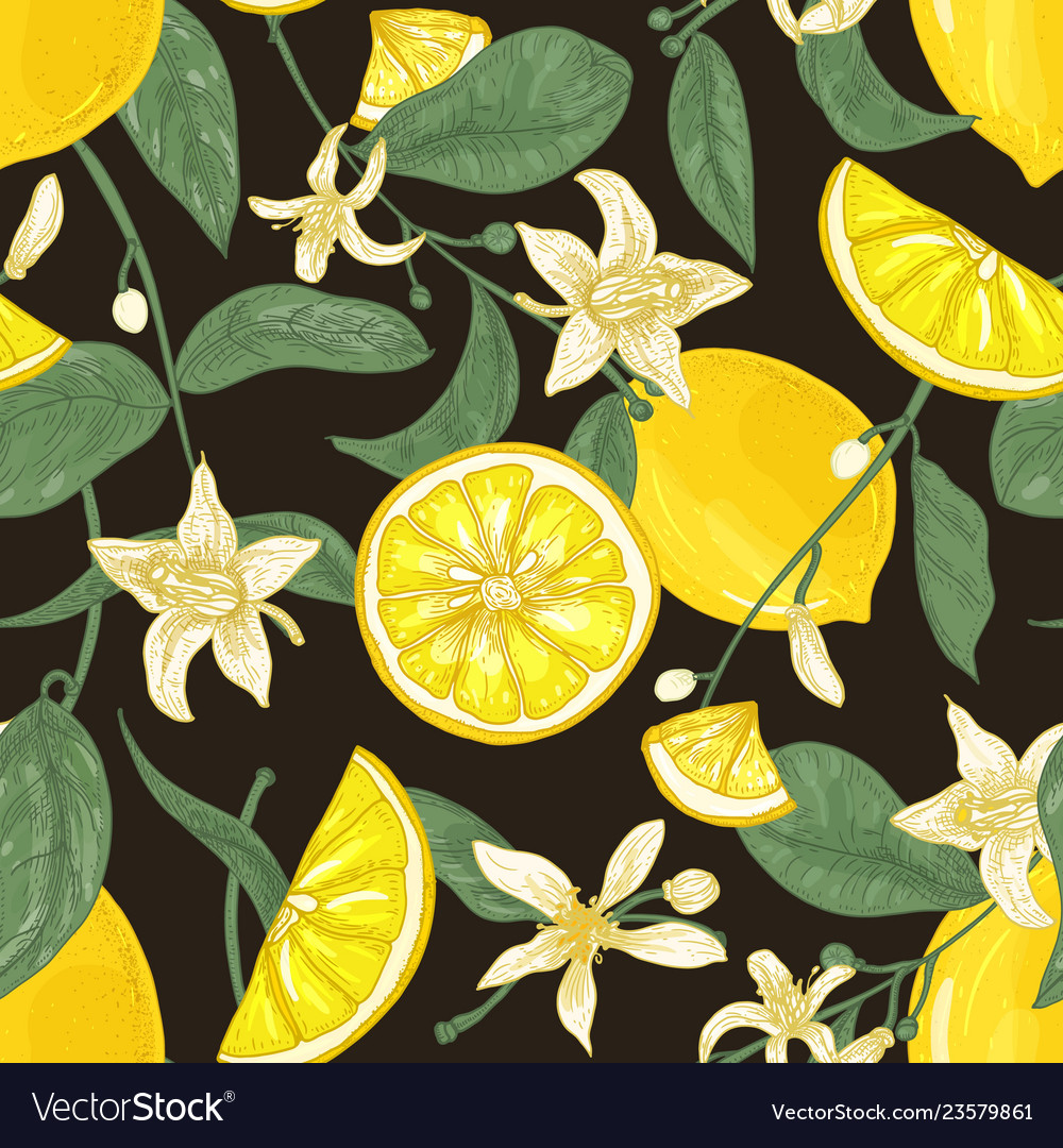 Botanical seamless pattern with lemons whole