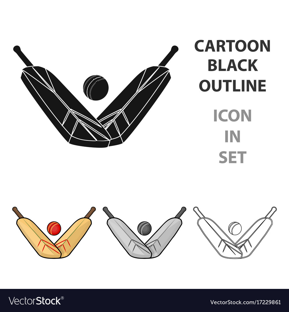 Crossed cricket bats with ball icon in cartoon