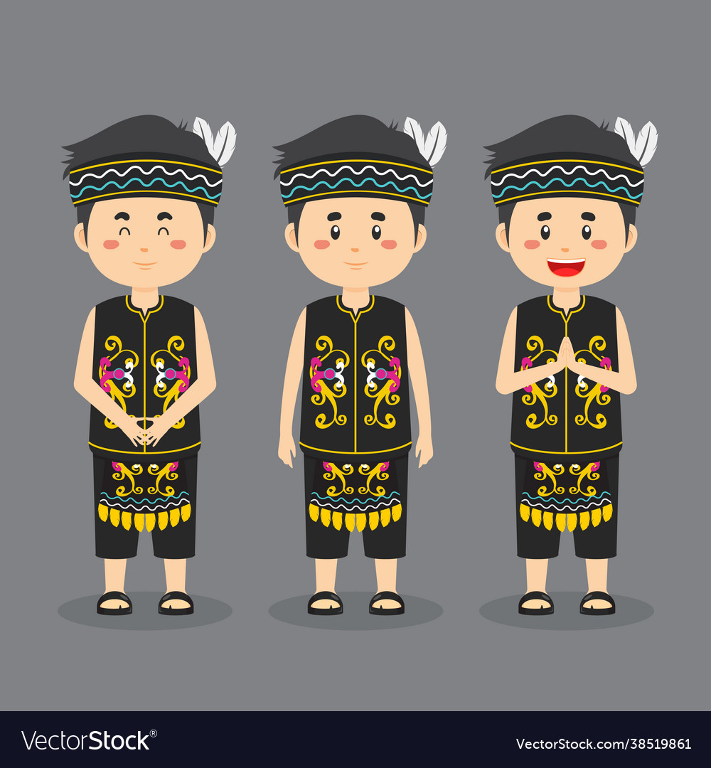 Dayak indonesian character with various expression