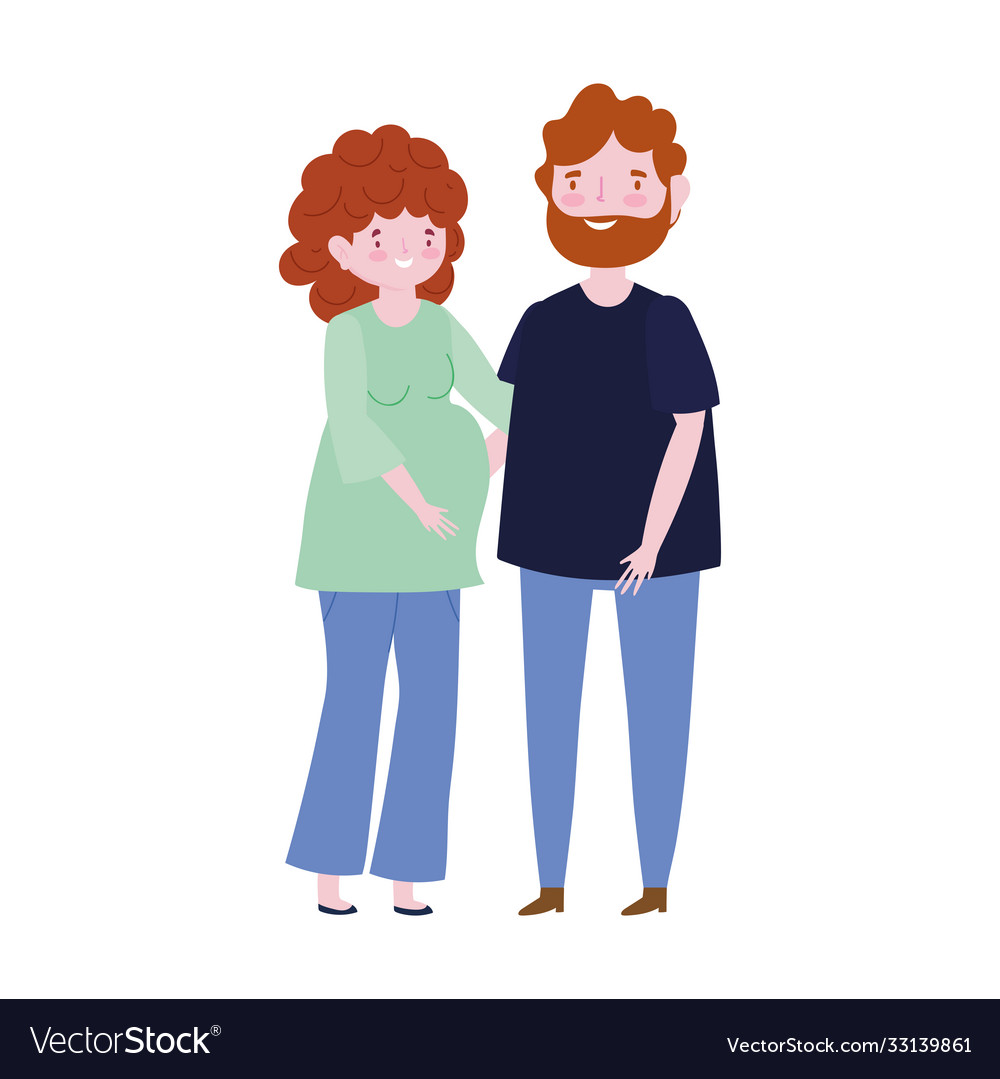 Family pregnant woman and man member cartoon Vector Image Family pregnant woman and man member cartoon Vector Image