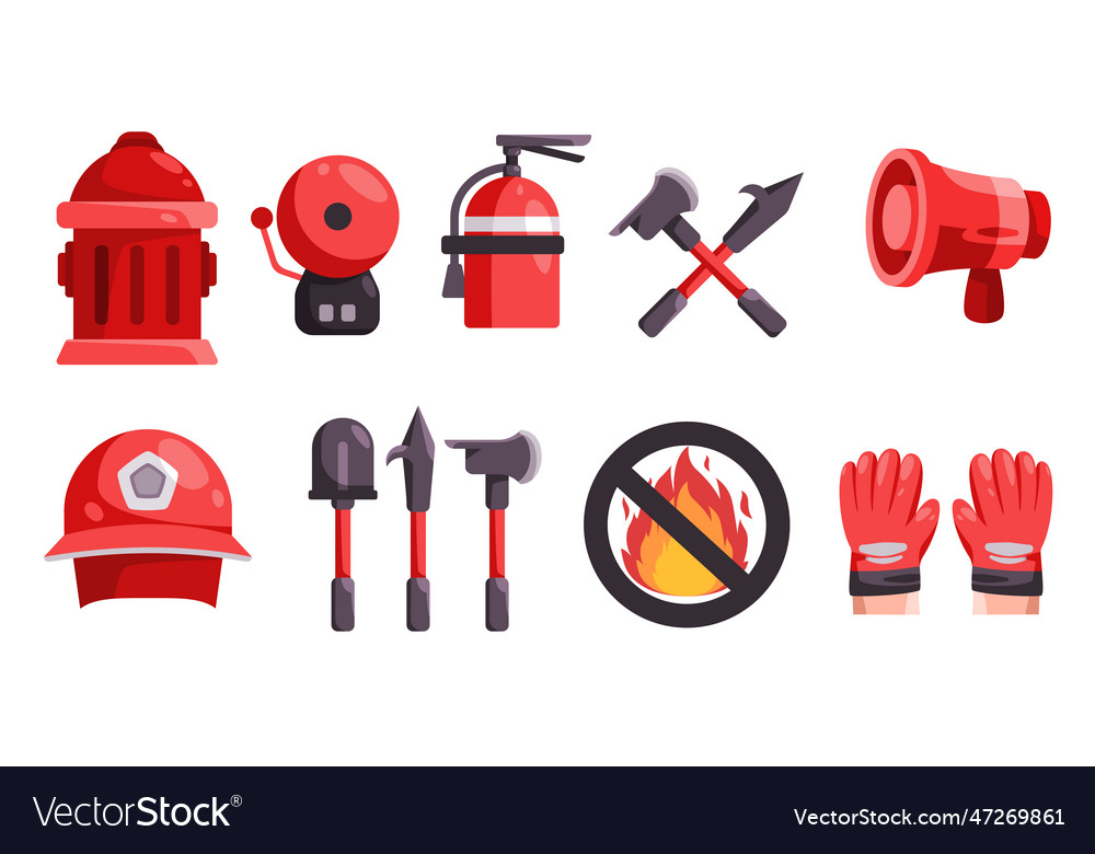 Firefighter tools collection set icon objects Vector Image
