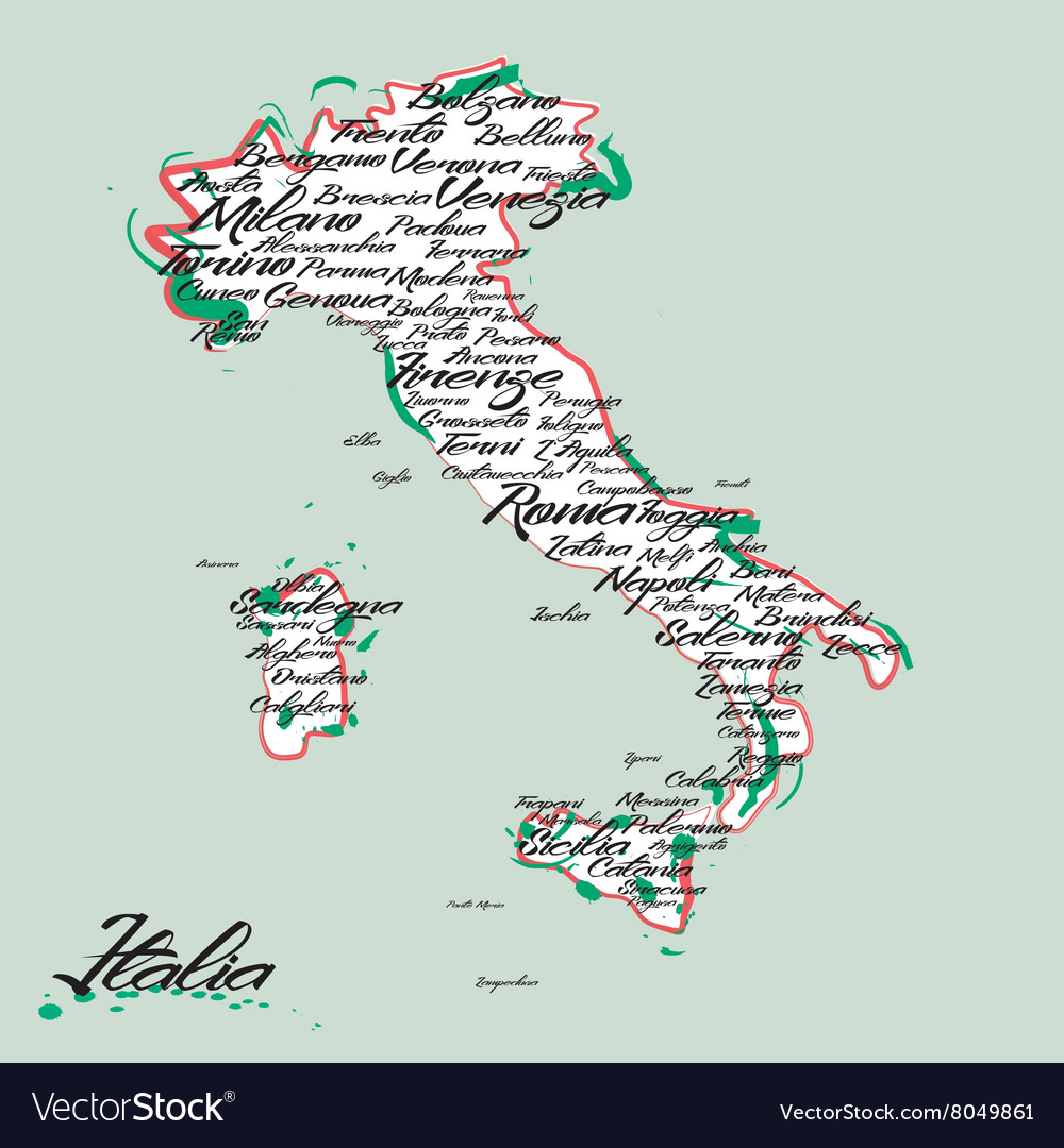 Italy Map With City Names Royalty Free Vector Image   Italy Map With City Names Vector 8049861 