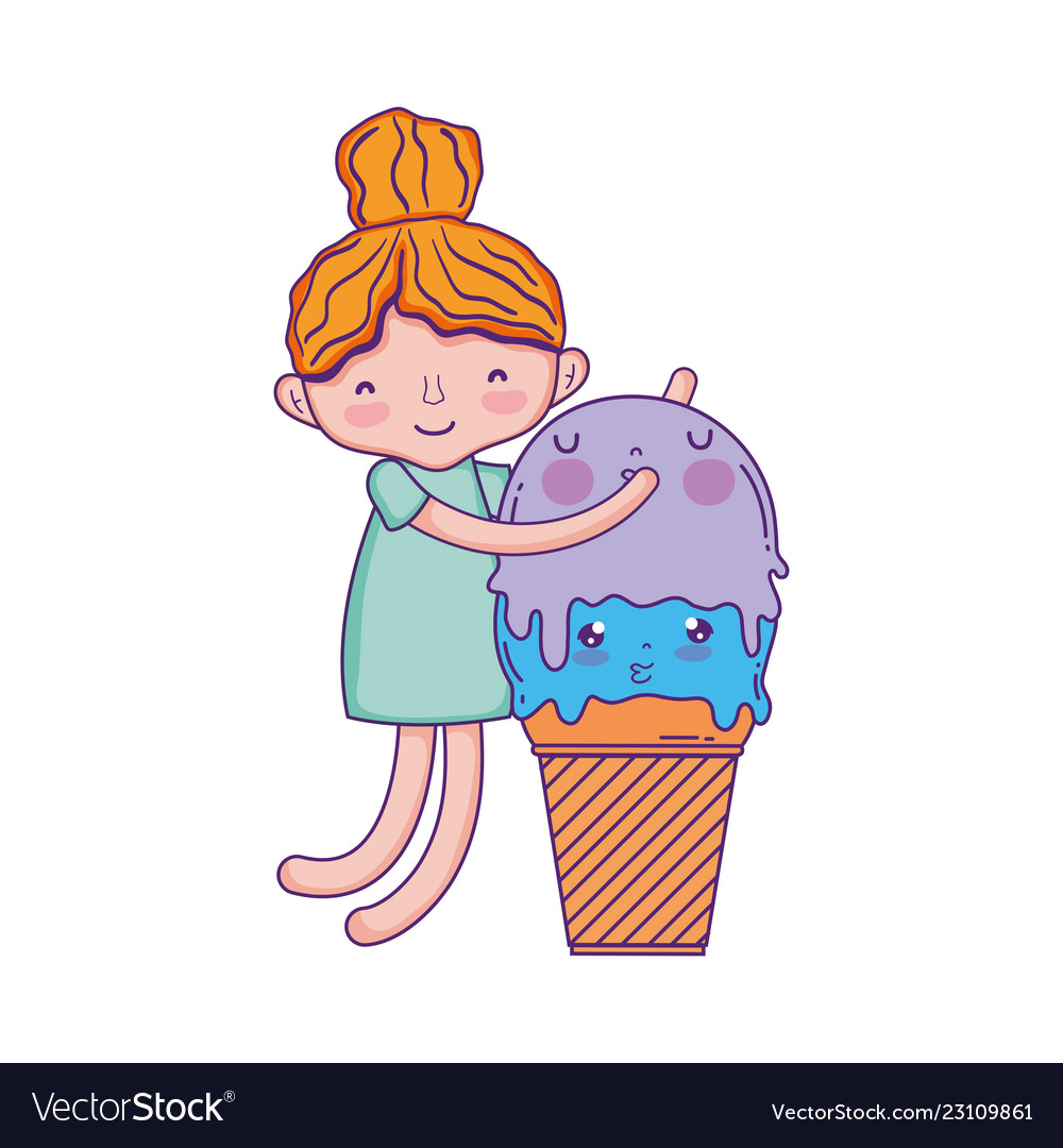 Little girl with ice cream kawaii character