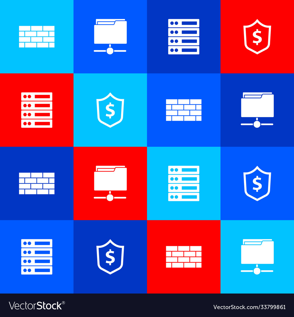 Set firewall security wall ftp folder server vector image Set firewall security wall ftp folder server