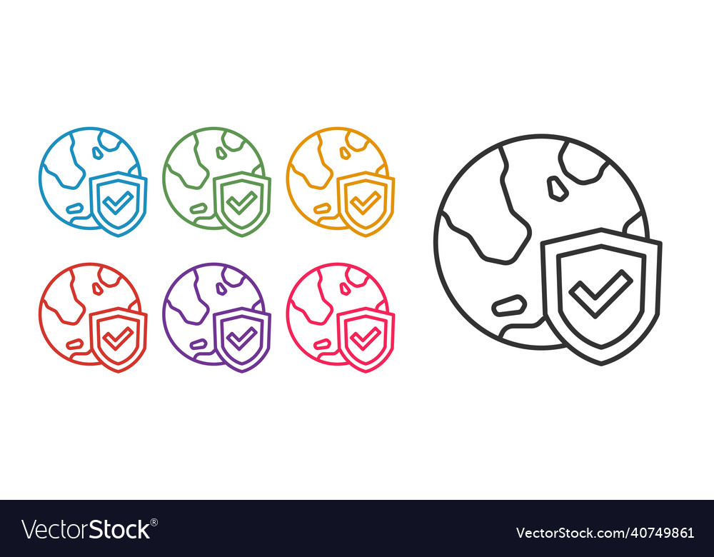 Set line shield with world globe icon isolated Vector Image Set line shield with world globe icon isolated