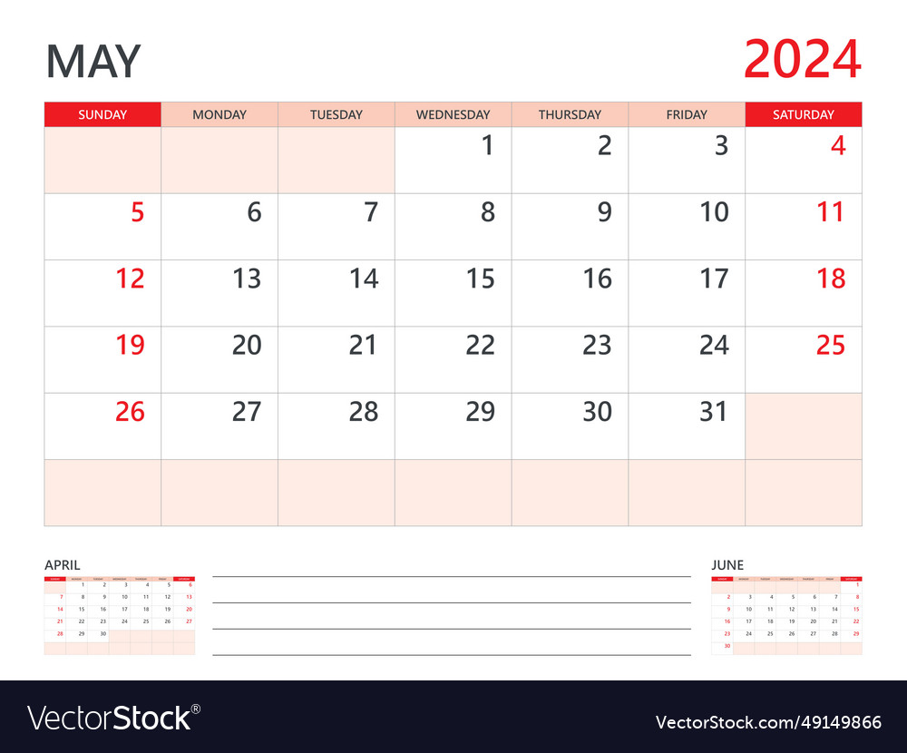 Calendar 2024 template on red background may Vector Image