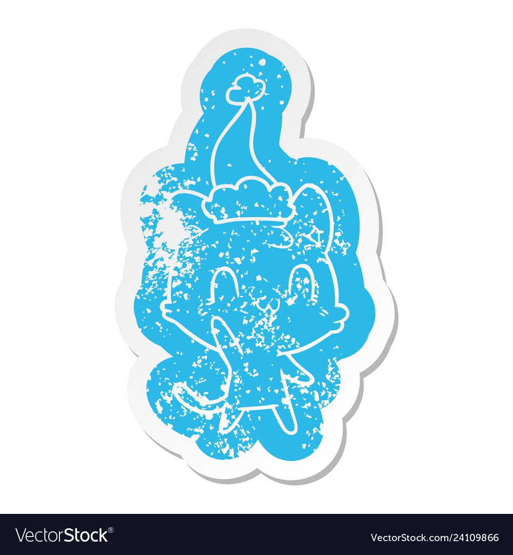 Cartoon distressed sticker of a happy cat wearing
