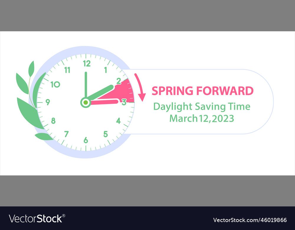 Spring Daylight Saving Time 2023. Banner reminder with changing