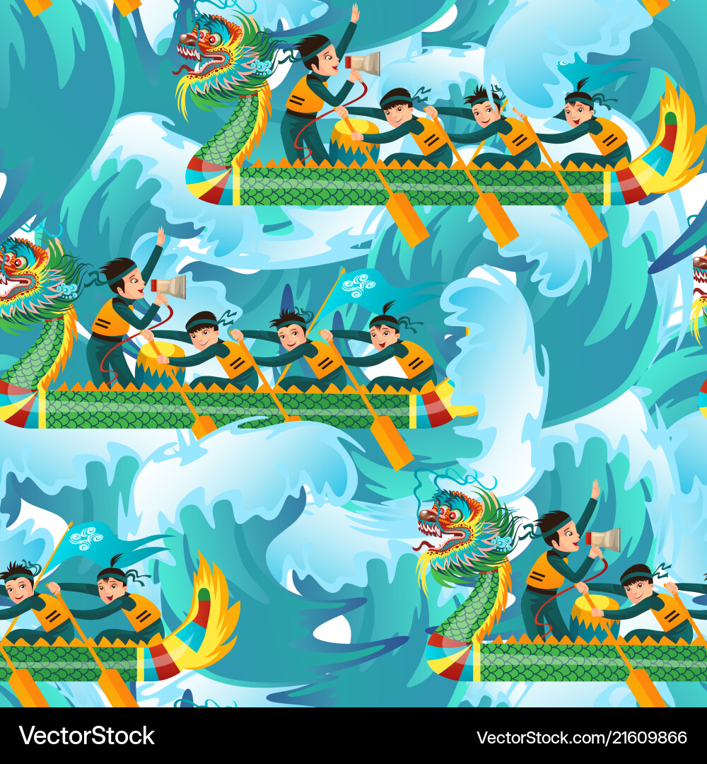 Dragons boats seamless pattern Royalty Free Vector Image