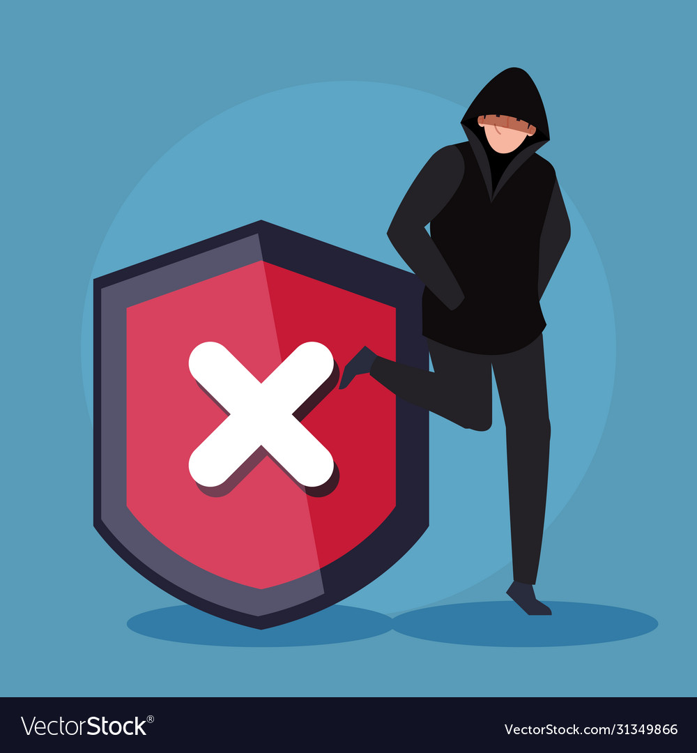 Hacker person and shield icon