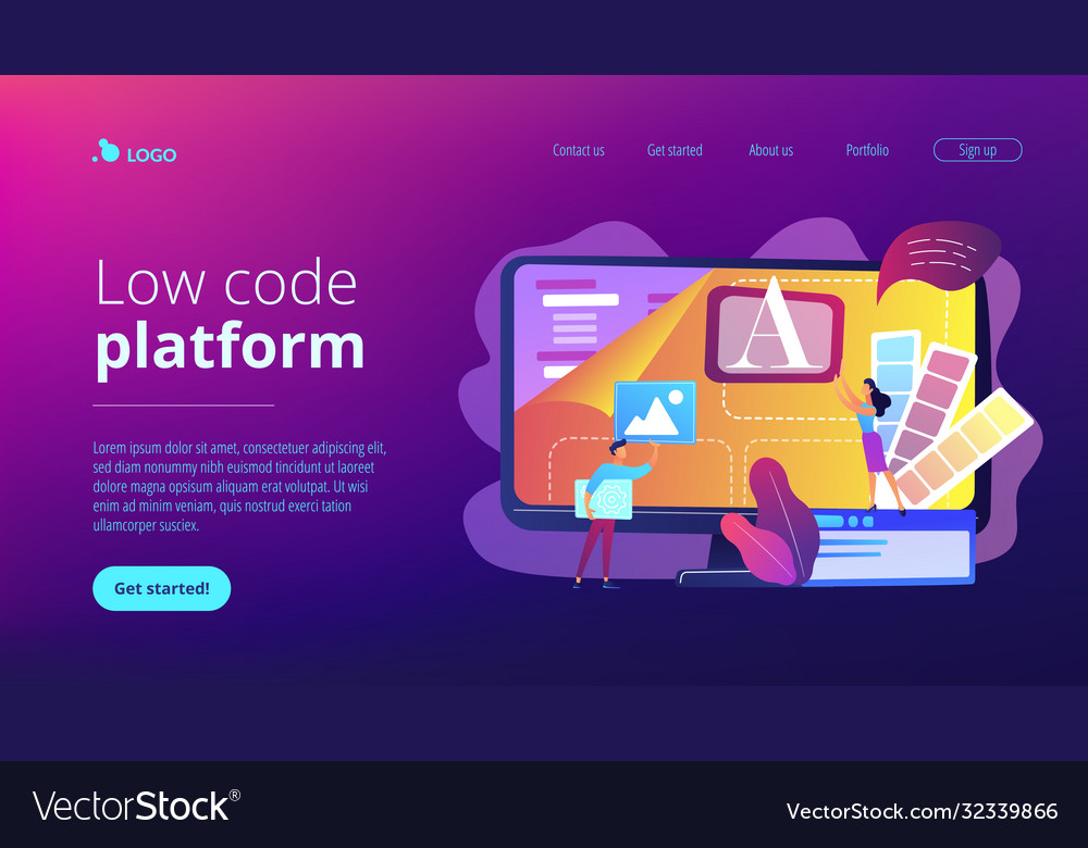 Low code development concept landing page vector image Low code development concept landing page