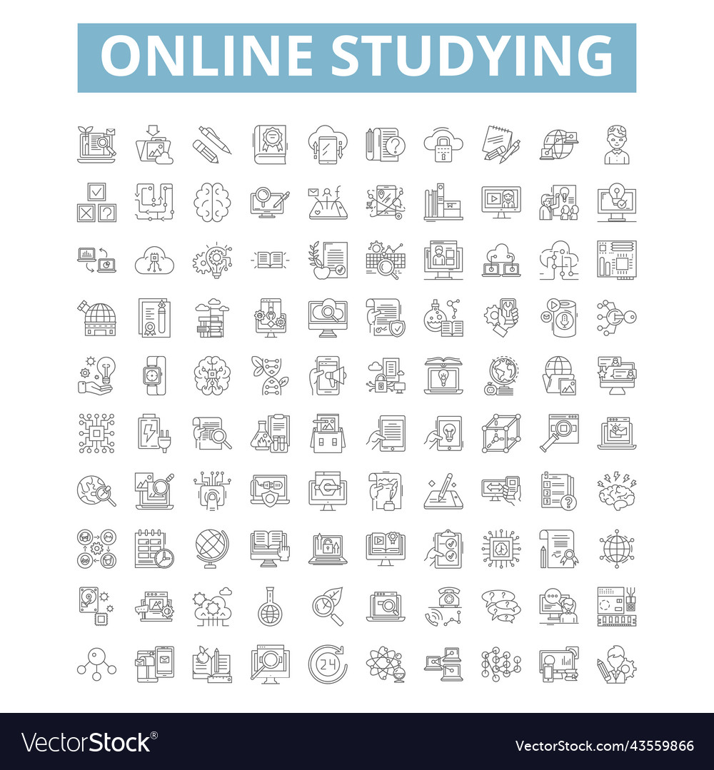 Online studying icons line symbols web signs