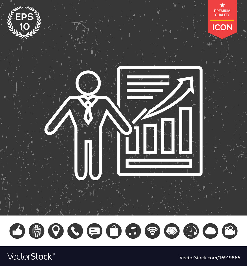 Presentation sign icon man standing with pointer