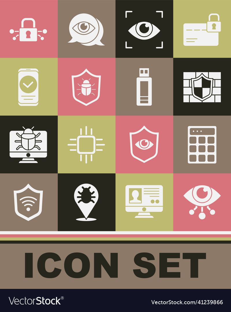 Set eye scan password protection shield vector image Set eye scan password protection shield