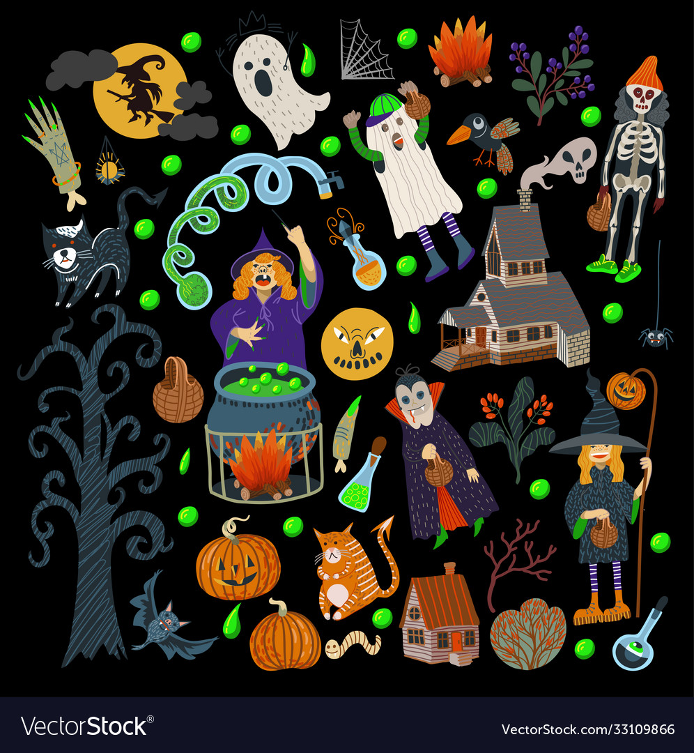 Set halloween elements such as monster pumpkin vector image Set halloween elements such as monster pumpkin