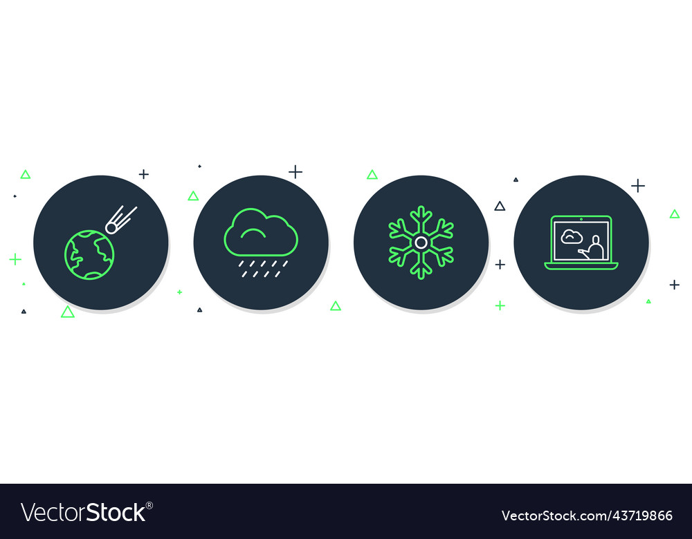 Set line cloud with rain snowflake comet falling vector image Set line cloud with rain snowflake comet falling